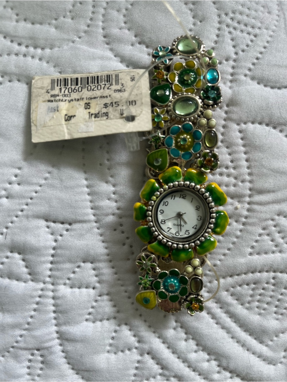 April Cornell Green and Aqua Floral Enamel Bracelet Watch